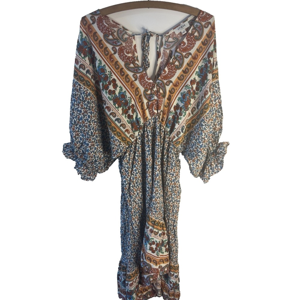 Umgee L‎ Southwestern Bell Sleeve Peasant Cottagecore Prairie Boho Dress Summer